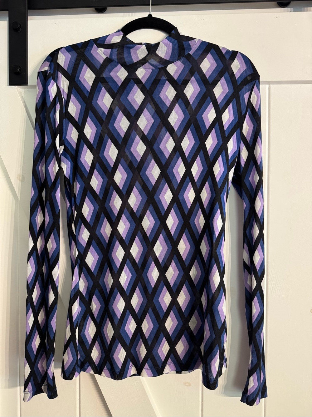 Diane von Furstenberg DVF Geometric Sheer Mesh Mock Neck Top - Size Medium